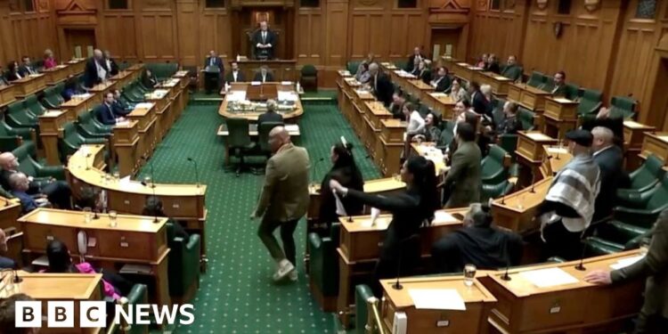 Moment MP leads haka to disrupt New Zealand parliament