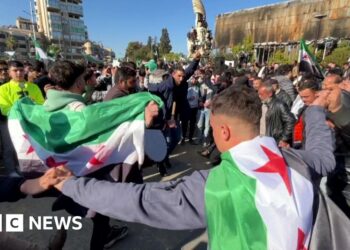 Dancing crowds in Aleppo celebrate end of Assad regime