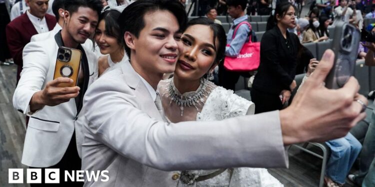 Couples wed in a riot of colour as same-sex marriage becomes legal