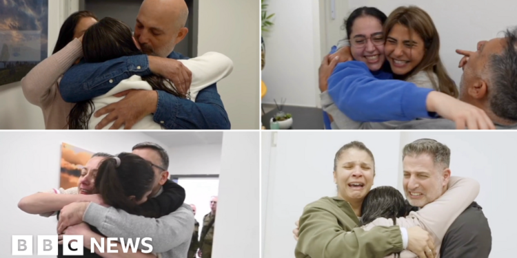 Four Israeli hostages released by Hamas during staged handover