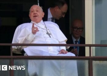Pope Francis makes first appearance from Rome hospital