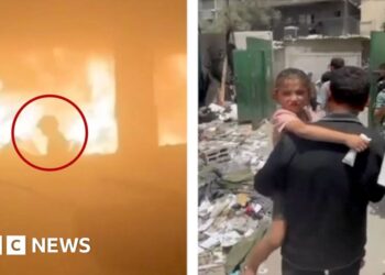 Young girl escapes burning Gaza school after Israeli attack