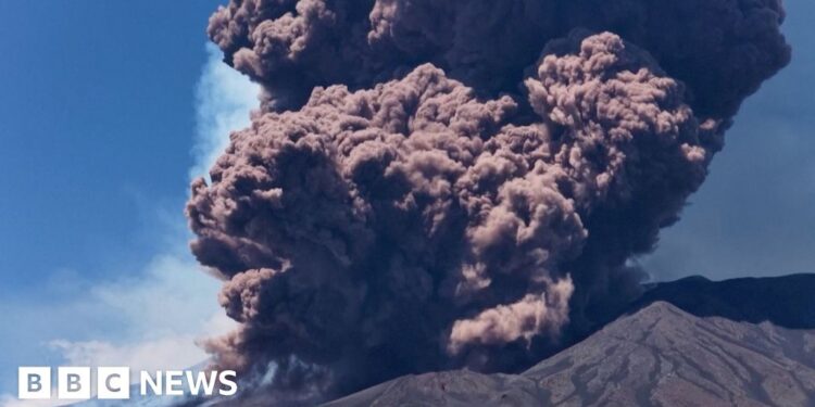 Mount Etna in Sicily spews huge plumes of ash