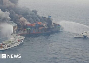 Four crew members missing as Singapore cargo ship burns off India coast