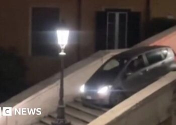 Man gets stuck driving car down Rome’s Spanish Steps