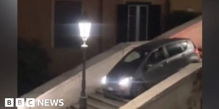 Man gets stuck driving car down Rome’s Spanish Steps