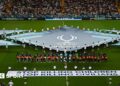 Uefa displays ‘stop killing children – stop killing civilians’ banner before Super Cup final