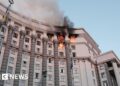 Zelensky condemns ‘ruthless attack’ after Russia hits main government building in Kyiv