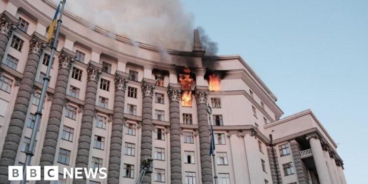 Zelensky condemns ‘ruthless attack’ after Russia hits main government building in Kyiv
