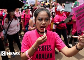 Hundreds of women with brooms join protests as Prabowo flies to China