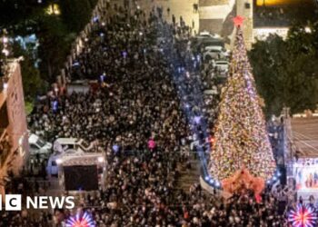 Bethlehem Christmas tree lights up for first time since Gaza war