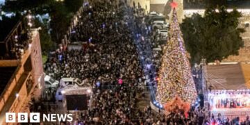 Bethlehem Christmas tree lights up for first time since Gaza war