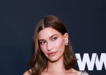 Hailey Bieber Enters Awards Season in Silvery Statuette Cosplay