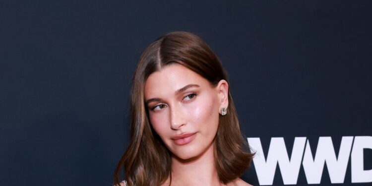 Hailey Bieber Enters Awards Season in Silvery Statuette Cosplay
