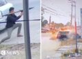 CCTV captures moment mayor’s car is hit by rocket in Philippines