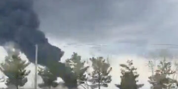 Smoke rises over Mashhad, Iran, following strike near airport