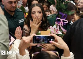 Eurovision winner Dara arrives to screaming fans in Bulgaria